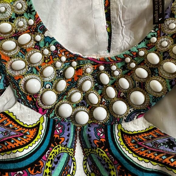 Laundry by Shelli Segal Dress Brunch Shower Paisley Beaded Halter Preppy - Picture 6 of 11